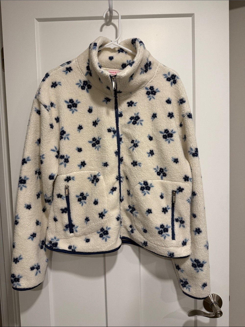 Seventh & Sunset Floral Fleece Full Zip Jacket Women’s Large Blue Cream